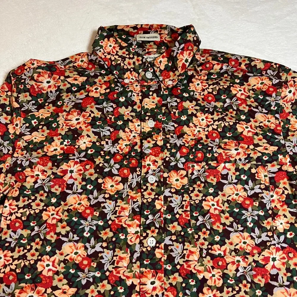 J. Crew Mens Secret Wash Shirting Slim Untucked Floral Button Shirt Size S Short